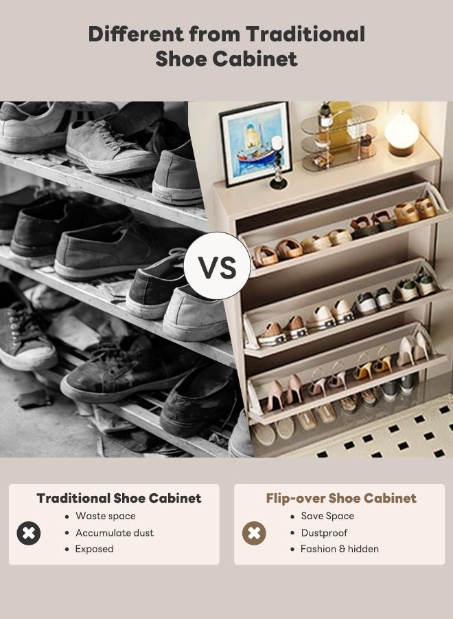 شاربدو خزانة أحذية للمدخل الداخلي، منظم تخزين أحذية رفيع للغاية، رف أحذية خشبي نحيف مع 28-34 زوجًا من الأحذية للمدخل والممر، موفر للمساحة قائم بذاته 100*24*118 سم - Image 5